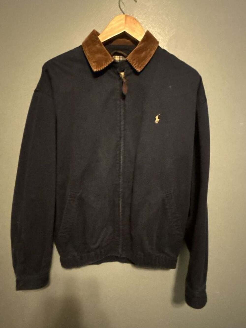Polo Ralph Lauren Navy Blue Corduroy Collar Flannel Lined Windbreaker Jacket